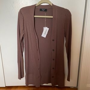 Brass Ribbed Cardigan in Mink